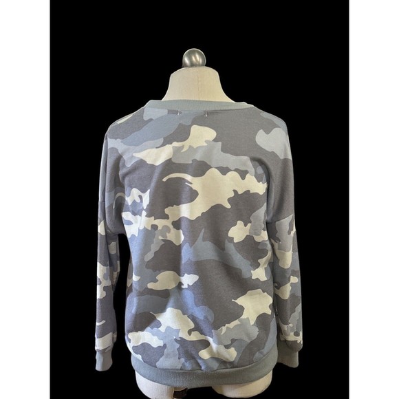 Ecowish Womens Crew Neck Multicolor Camo Long Sleeve Lightweight Sweatshirt Sz M - Picture 2 of 4